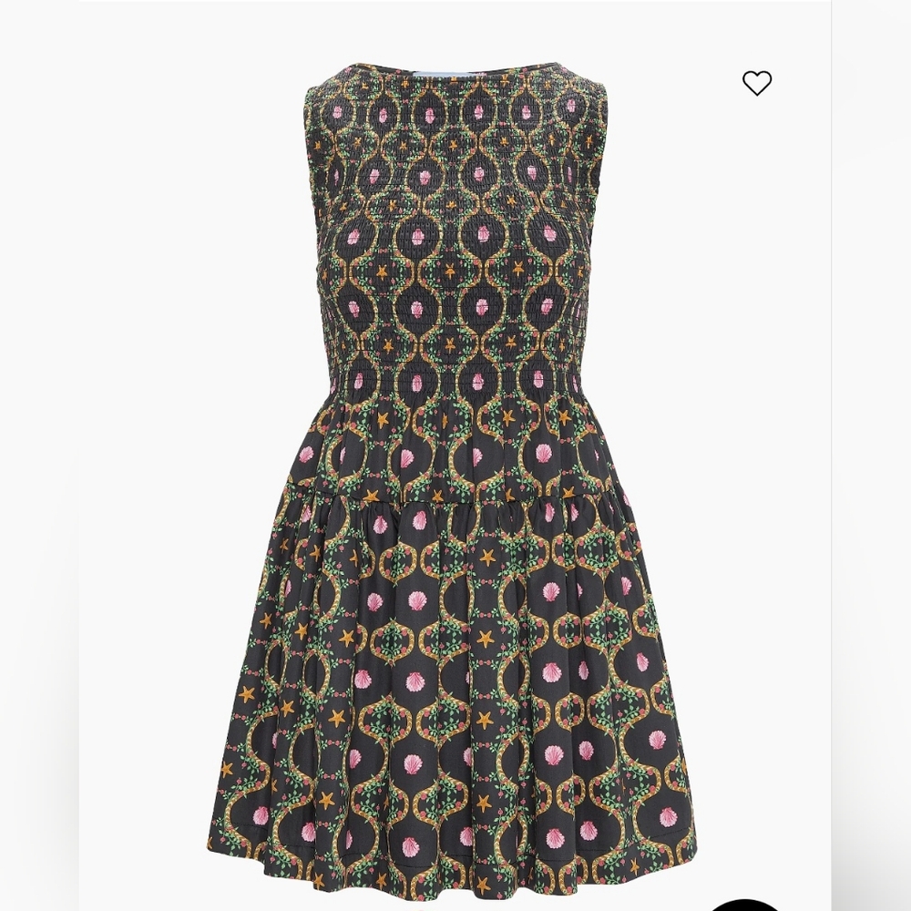 Hill House Black Mini Dress with Pink and Green Embroidery